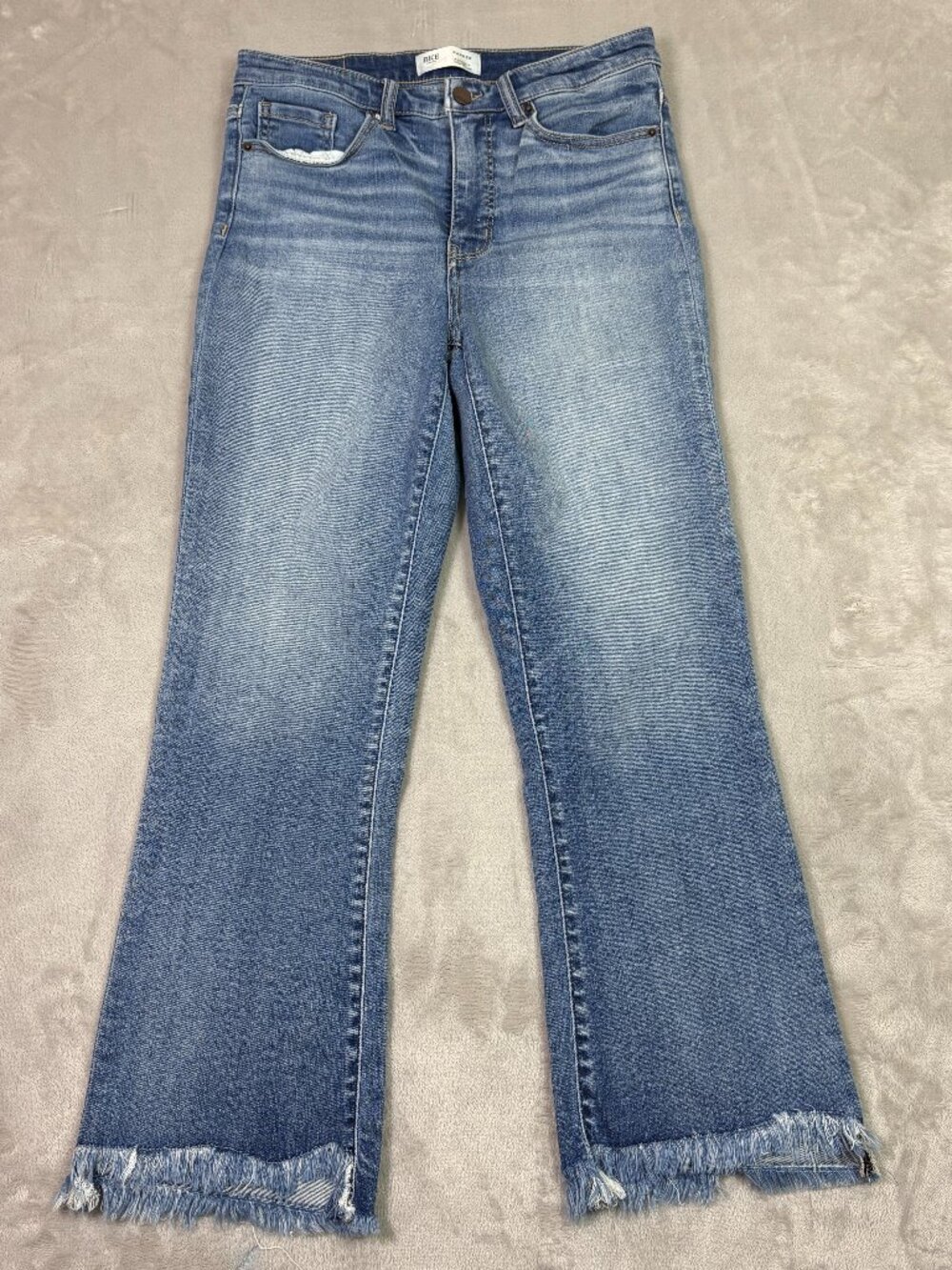 BKE Parker Jeans Womens 28 X 27 Blue High Rise Cropped Flare Raw Frayed Hem